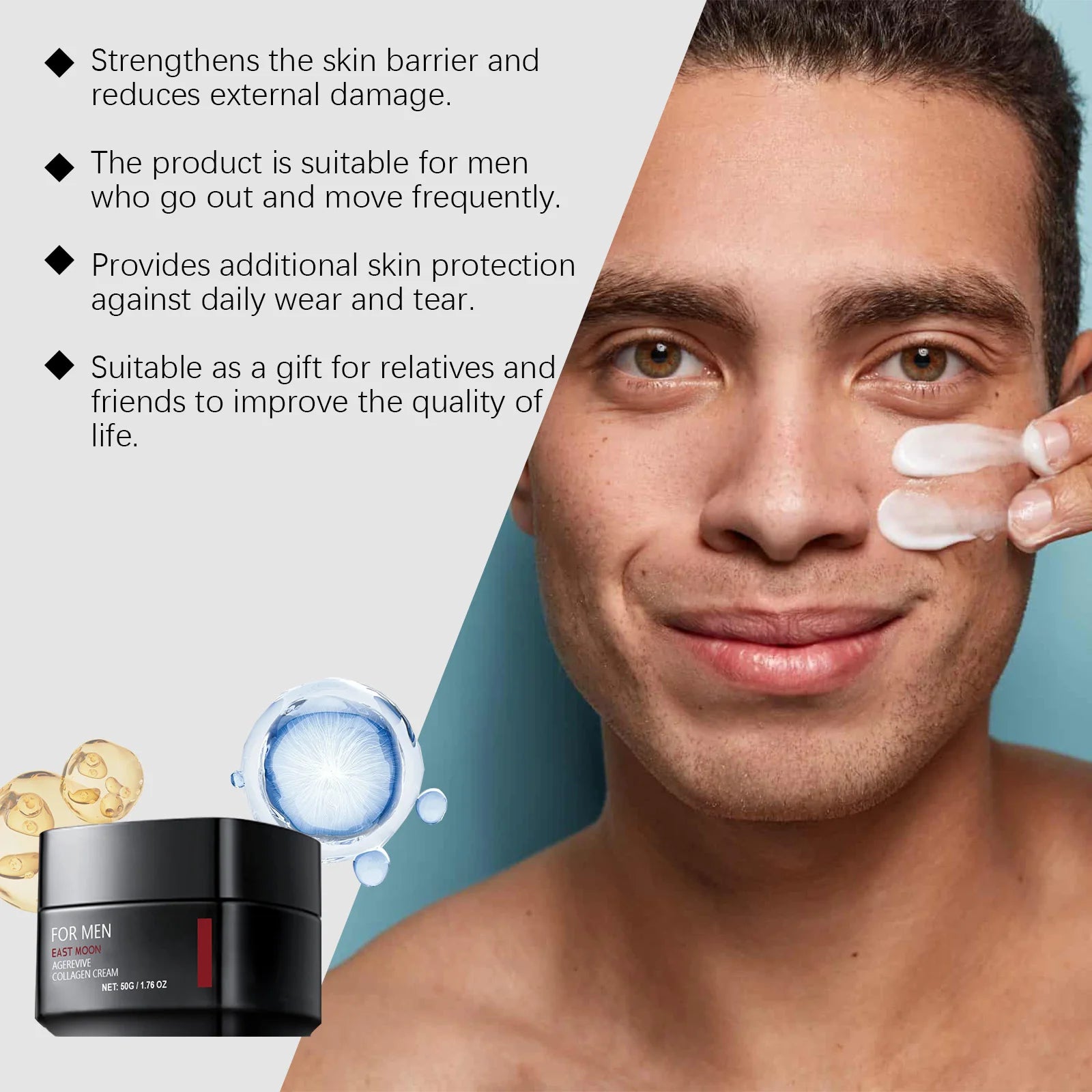 Men's Hyaluronic Acid Facial Cream Hydrating Tightening Brightening Collagen Tender Skin Non-Greasy Day/Night Care Moisturizer Oasis Select