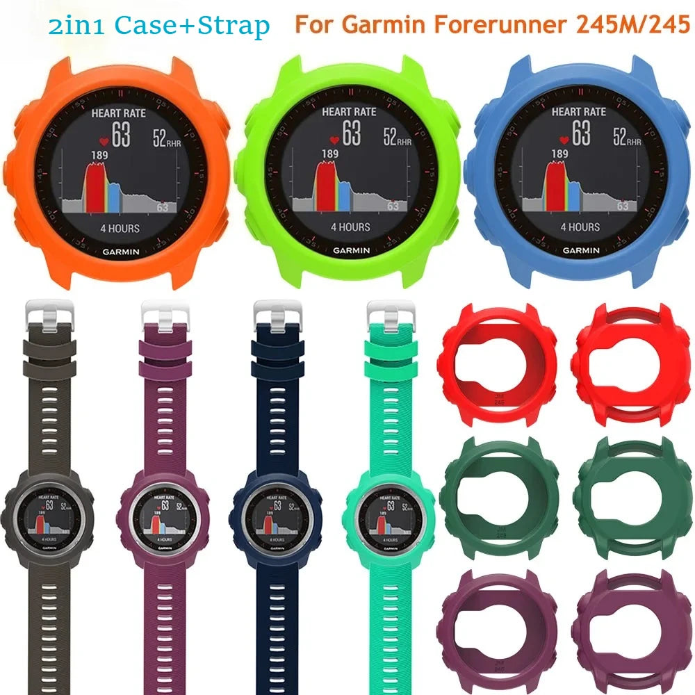 Silicone Protective Case Cover +Strap For Garmin Forerunner 245M/245 Smartwatch Strap Protector Shell Frame Protective Cases Oasis Select