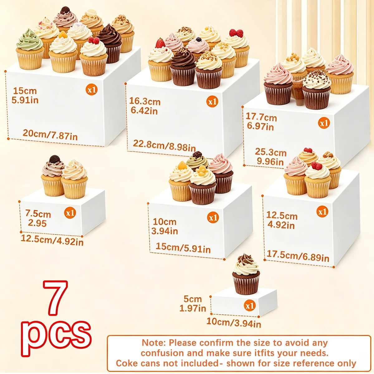 4/5/6/7/8pcs of Square White 3D Dessert Display Stand Stackable and Nested Wedding Acrylic Buffet Display Stand Ideal Choice Oasis Select 7pcs-white