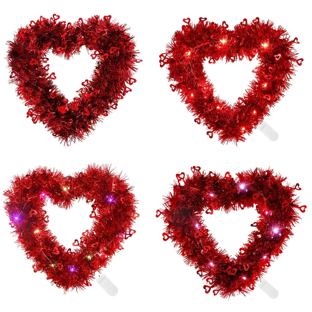 Romantic Luminous Heart Garland ValentineS Day Decoration Glowing Love Themed Fake Grass Garland Pendant for Home Wall Tabletop Oasis Select