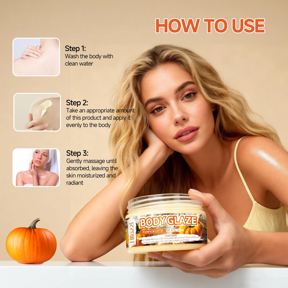 8oz 2oz Body Glaze Pumpkin Moisturizes, Protects, and Repairs the Skin Create a more even-looking skin tone Oasis Select