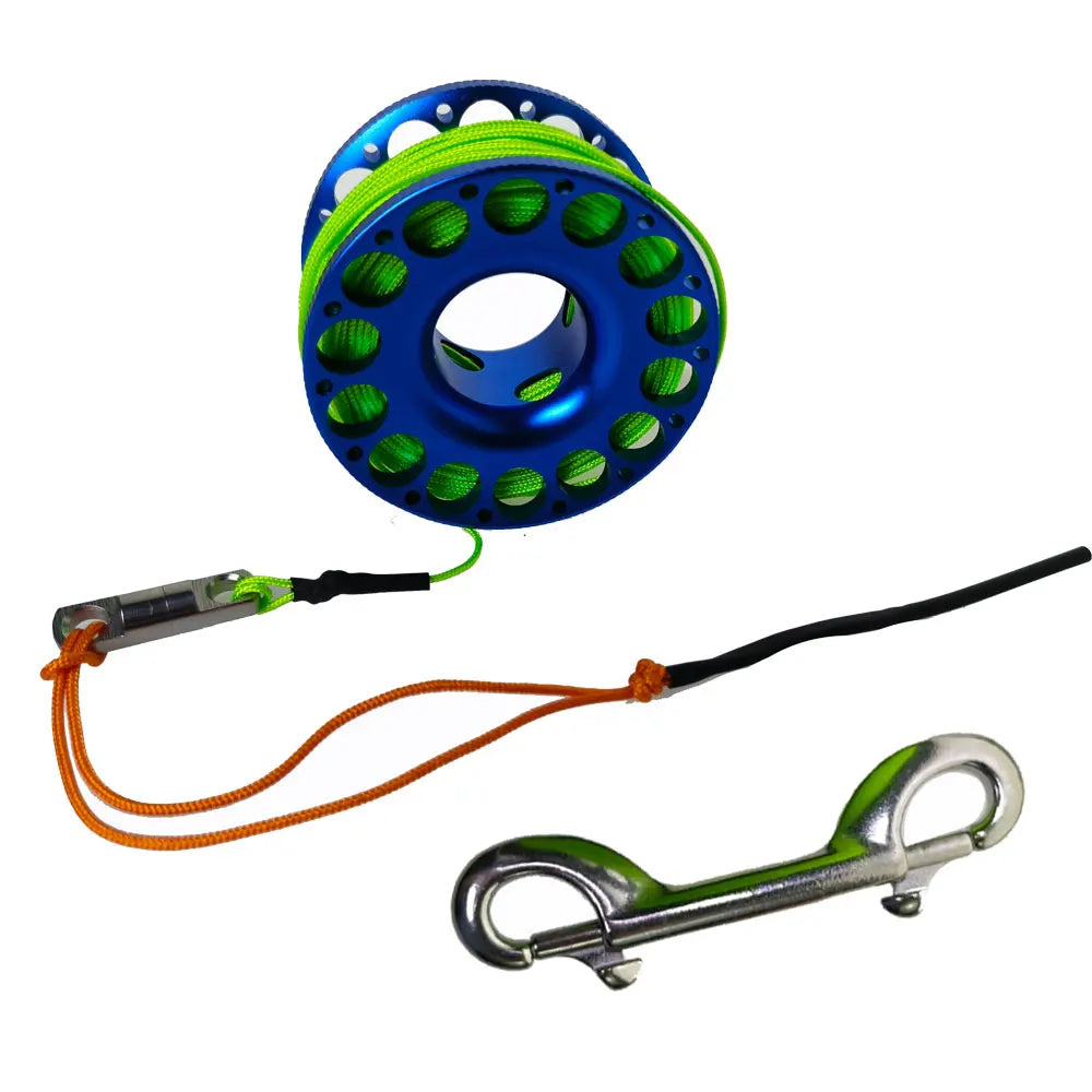 15M 20M 30M Scuba Diving Aluminum Alloy Spool Finger Reel with Stainless Steel double ended hook SMB Equipment Cave Dive Oasis Select