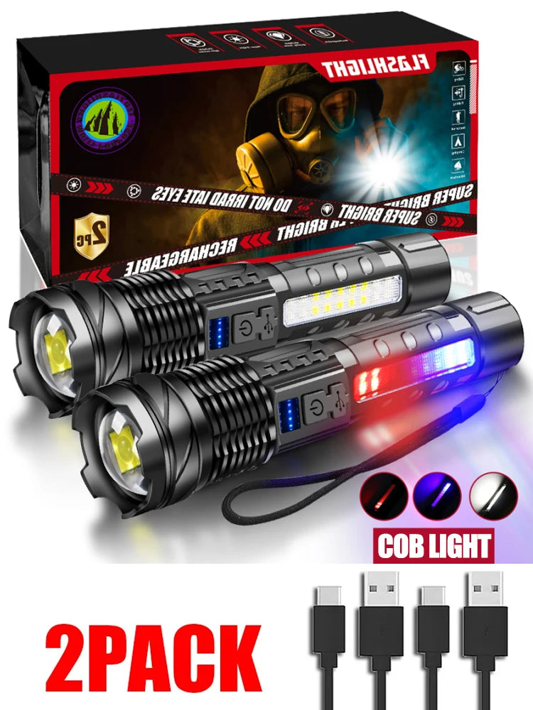 KDULIT Wolf Tooth Stick Flashlight Strong Light Charging Outdoor Super Bright Multi Functional Telescopic Self Defense Window Oasis Select A76 2pCS