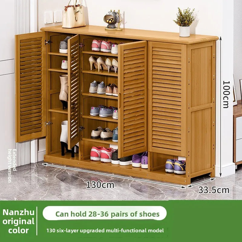 Shoe cabinet Household door porch cabinet Solid wood indoor shoe rack against the wall Large capacity dust-proof storage rack Oasis Select 130-6 floors