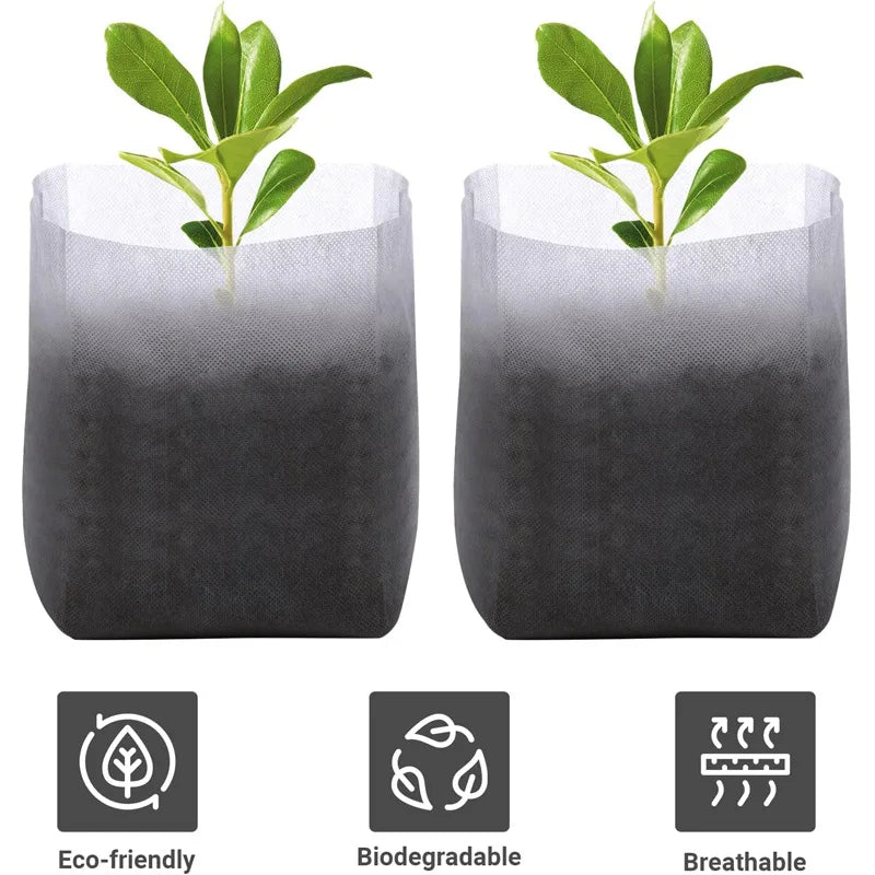 100-Pack Biodegradable Nursery Grow Bags | Non-Woven Fabric Pots