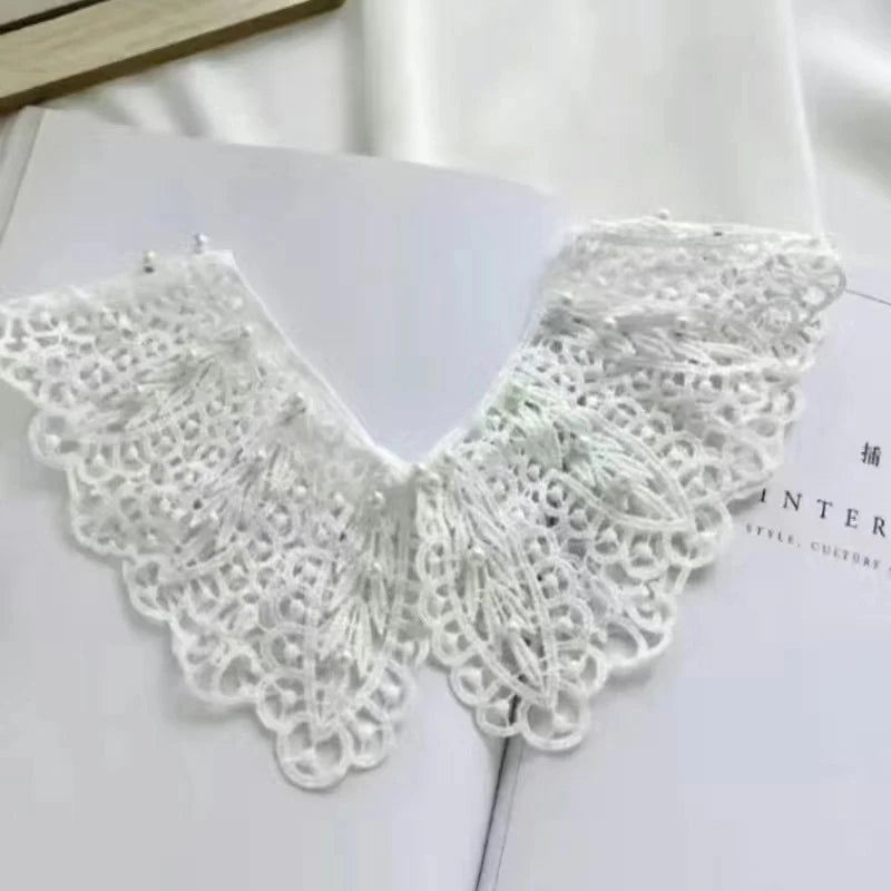 Detachable Lace Doll Collar with Pearl Shoulder Decoration Detachable Lace Collar Oasis Select White