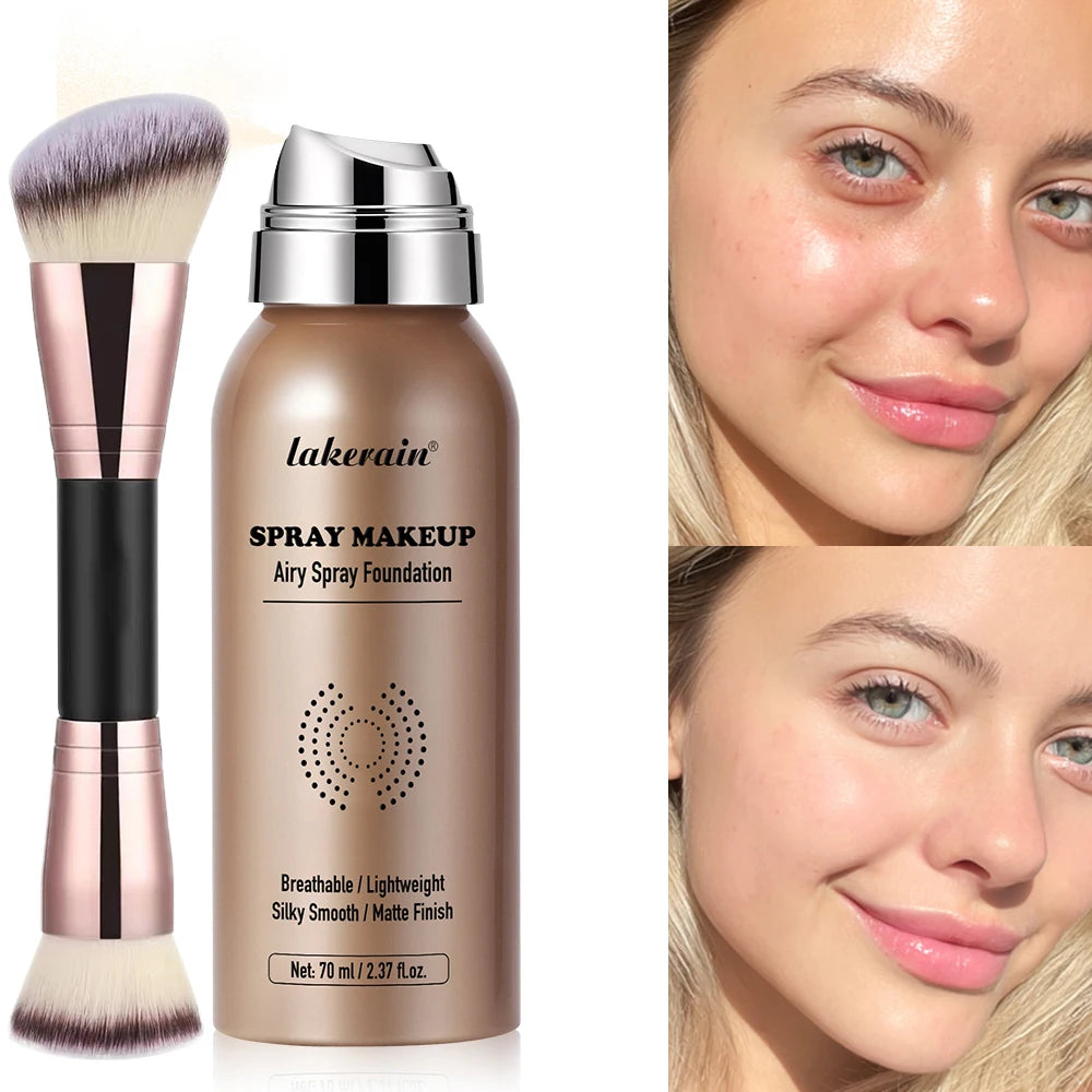 2pcs Spray Foundation With Brush Magic Airbrush Makeup 70ml Long Lasting Water proof Oil Control Matte Full Coverage Oasis Select 4PORCELAIN