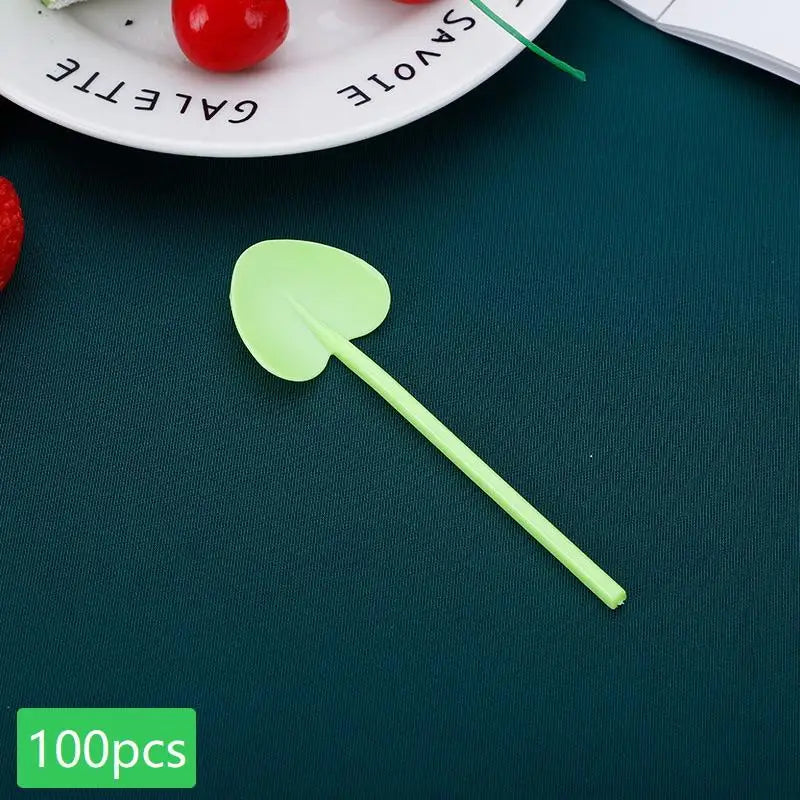 100pcs Heart Shape Disposable Spoons - Colorful Long Handle Dessert Spoons For Ice Cream, Cake, Pastry, Mooncakes | Cute Party Oasis Select A1