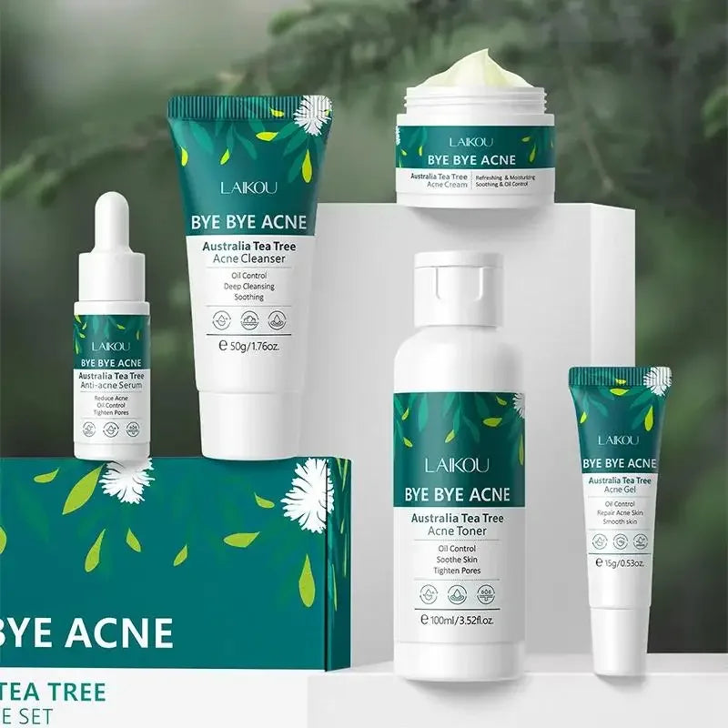 Natural Tea Tree Face Care Kit Complete Routine With Cleanser Moisturizer Toner Serum Gel For Oily Skin Oasis Select