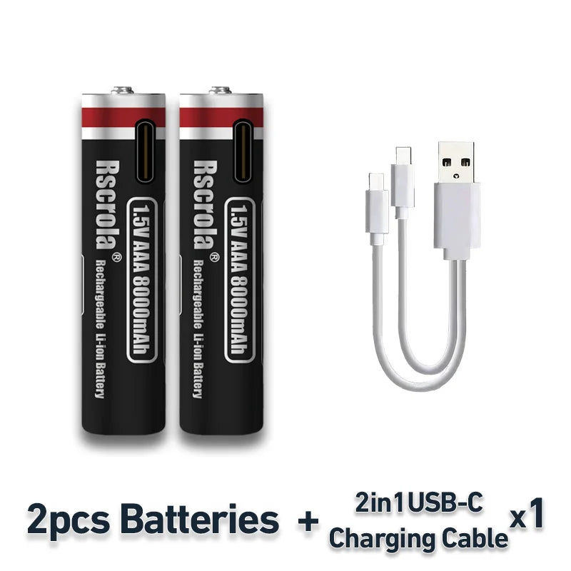 2026 New 1.5V AAA Rechargeable Li-Ion Battery 8000mAh Type-C Fast Charging for Smart Home, Toys, Shavers, Mouse, Flashlights Oasis Select 2 PCS AAA Batteries 1.5V