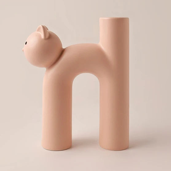 Ceramic Flower Vase Cute Tubular Kawaii Cat Vase Room Home Desktop Decoration Art Ornament Gift Flowerpot Vase Decor Oasis Select Pink