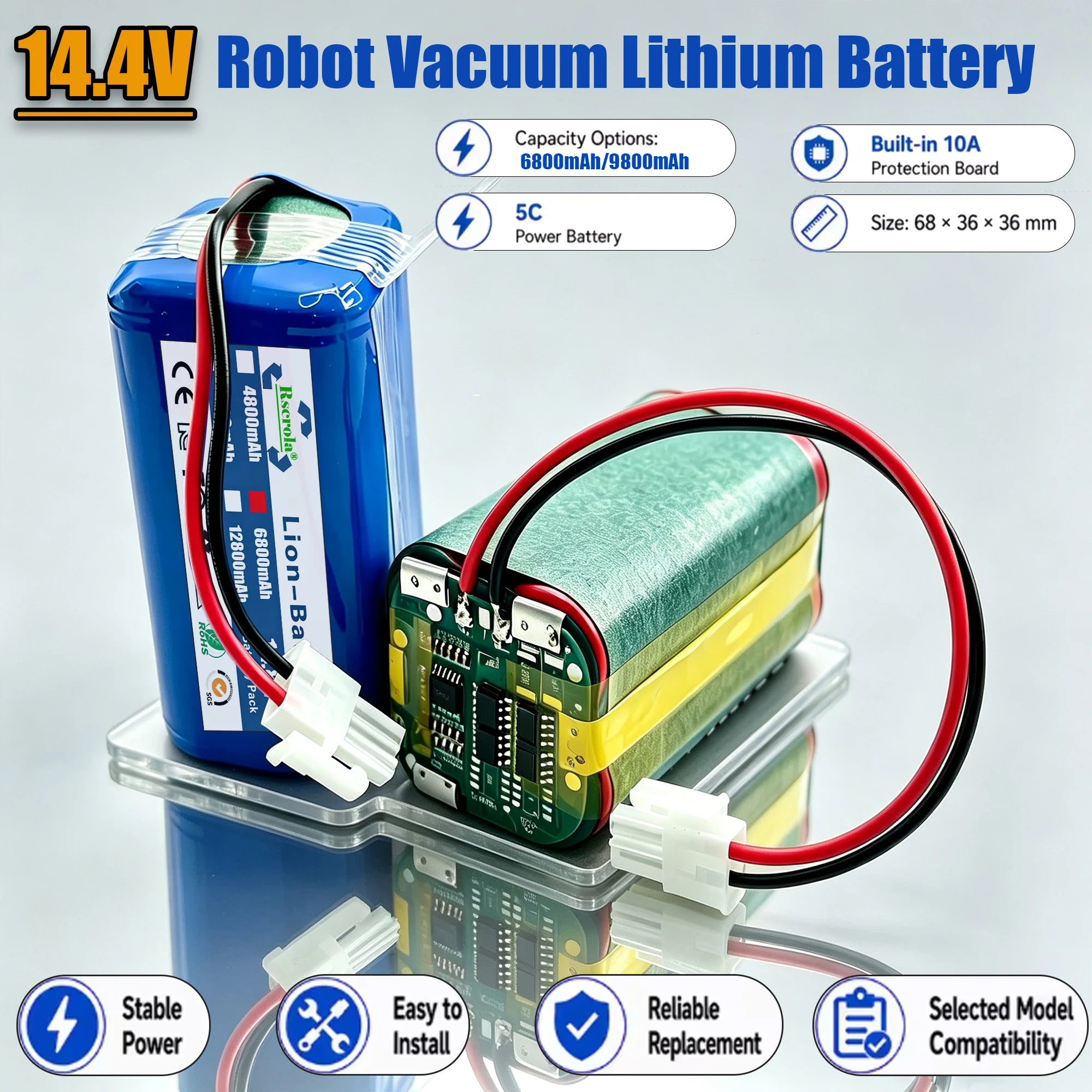 NEW 14.8V 6800mAh 14.4V 9800mAh Lithium Battery For ILIFE A4 A4s V7 A6 V7s Plus Robot Vacuum Cleaner ILife 4S1P real Capacity Oasis Select