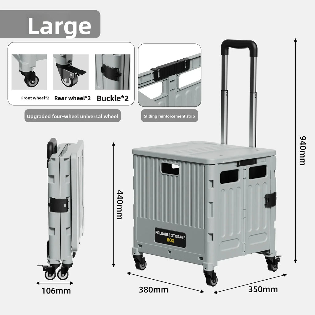 Household multi-functional grocery shopping cart Portable folding shopping cart Outdoor trolley cart Stall camping storage box Oasis Select Large-4-Grey