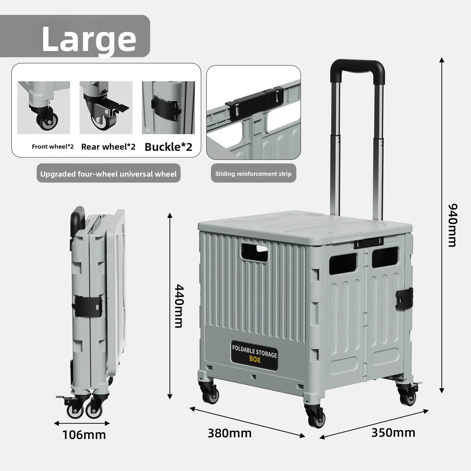 Household multi-functional grocery shopping cart Portable folding shopping cart Outdoor trolley cart Stall camping storage box Oasis Select Large-4-Grey