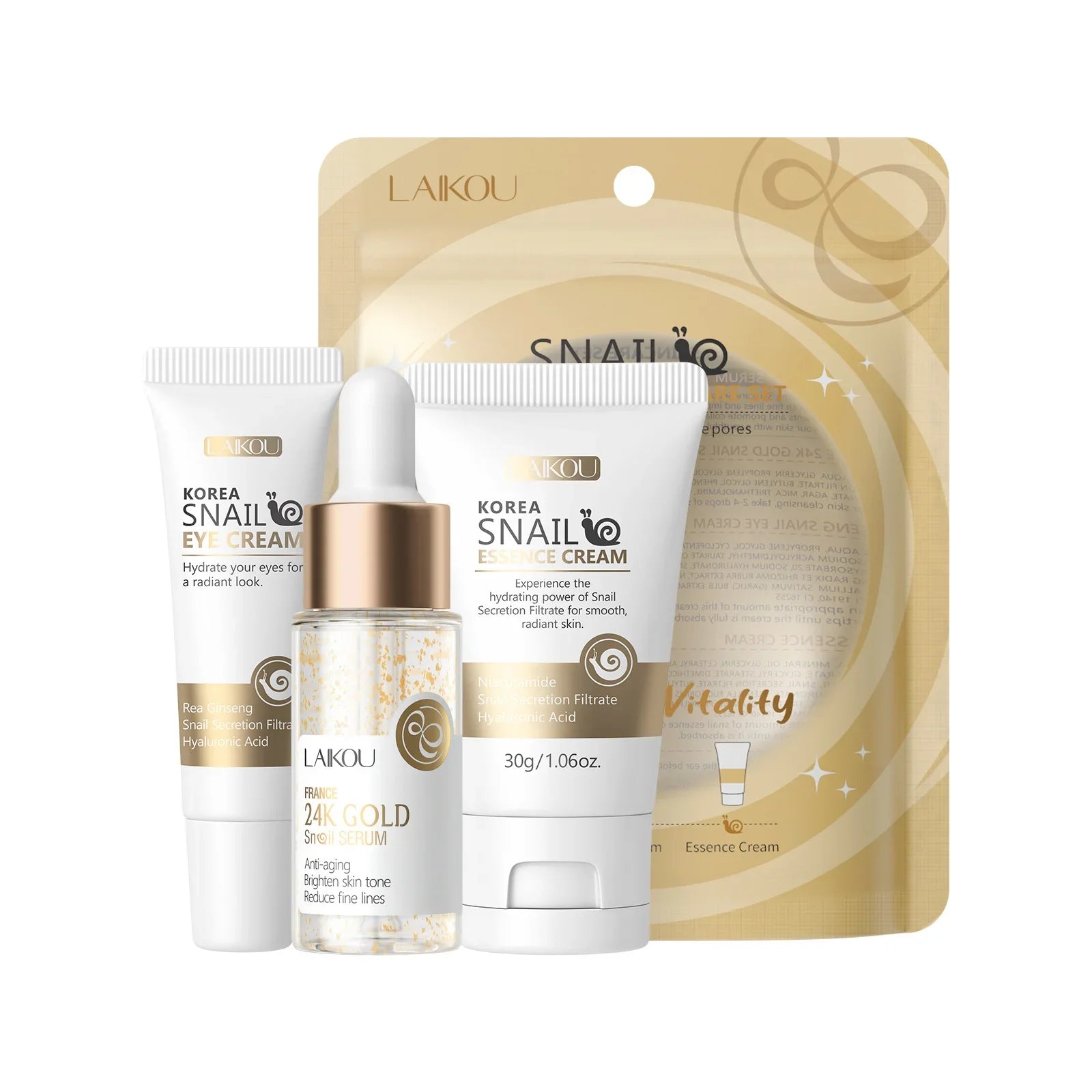 LAIKOU Vitamin C Sakura 3-Piece Skincare Set – Serum, Eye & Face Cream Skincare Gift Set Oasis Select Snail 3PCS Set