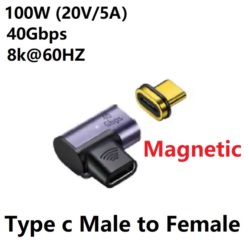 Type c USB C Male to Female USB4.0 Magnetic Adapter 8k USB C To Type C 40Gbps 100W 140W 5A Fast Charging Magnet Converter Oasis Select 100W new Elbow