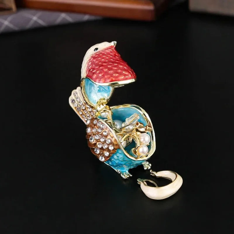 Sparrow Jewelry Box Flip Cover Dust-proof Ring Earring Storage Box Enamel Metal Handicraft Ornaments Oasis Select