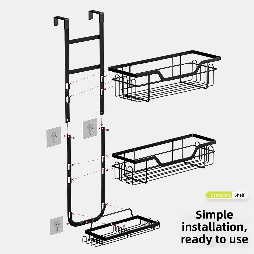 No punching bathroom rack, door rear rack, wall hanging layered hanging basket shelf, toilet shower room storage rack Oasis Select
