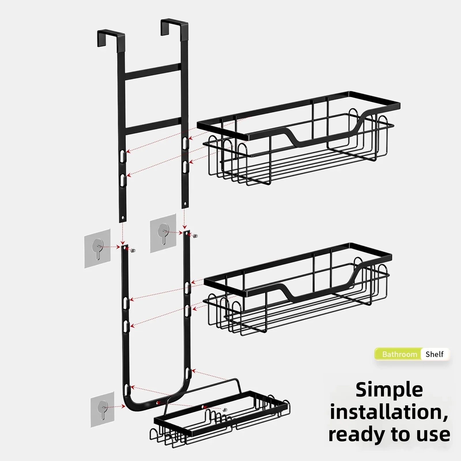 No punching bathroom rack, door rear rack, wall hanging layered hanging basket shelf, toilet shower room storage rack Oasis Select