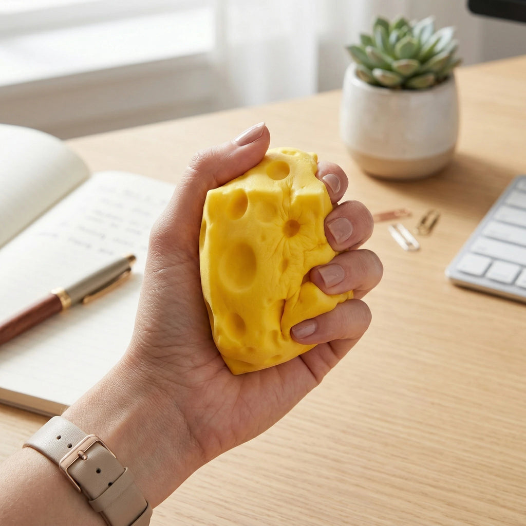 Yellow Cheese Squeeze Toy Relieve Stress Soft Rubber Shapeable Squeeze Anxiety Relief Relaxation Fun Cheese Shape Toy Gifts Oasis Select