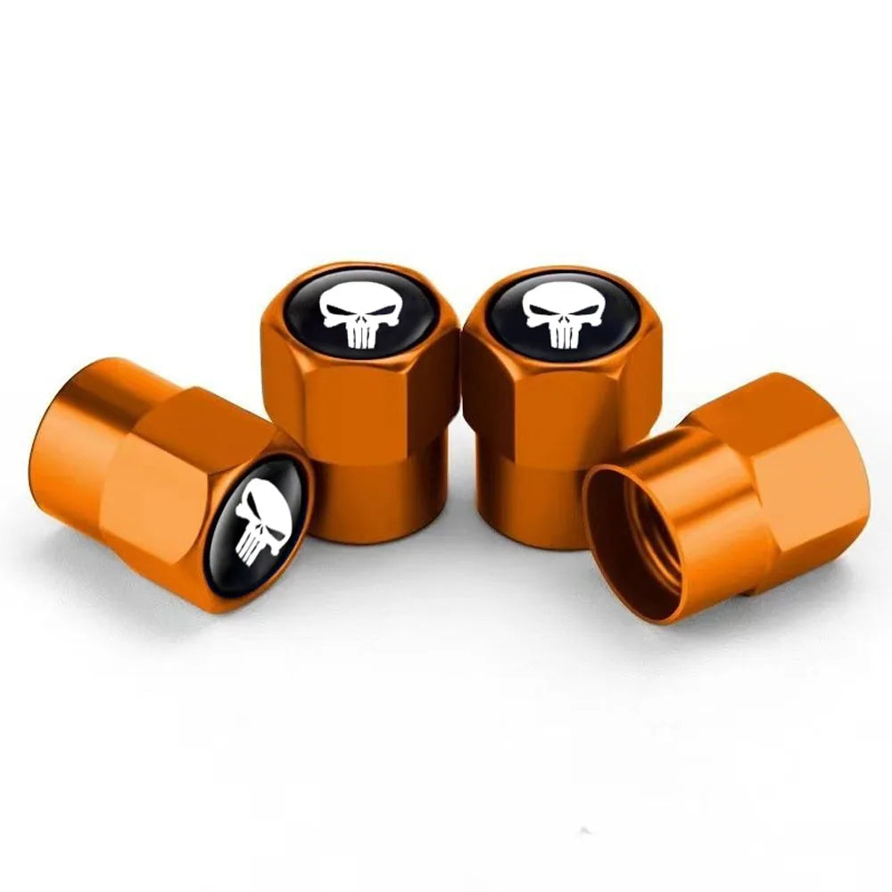 4Pcs Skull Car Wheel Tire Valve Stem Caps Airtight Dust Proof Covers Universal Tire Air Valve Caps for Cars, Trucks, Bicycles Oasis Select Gold-white