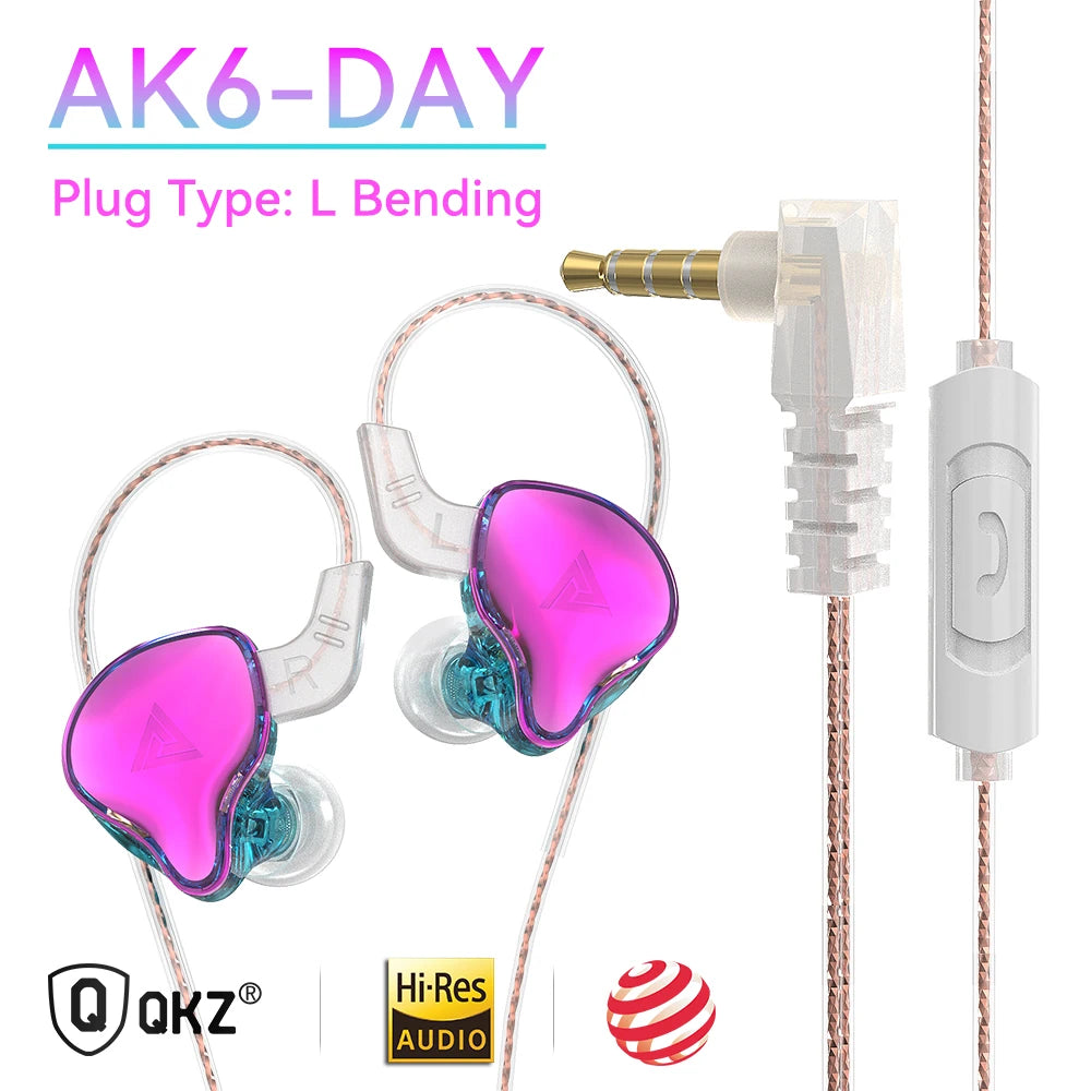 Original QKZ AK6 Copper Driver HiFi Wired Earphone Race Sport Headphone Bass Stereo Headset Music Earbuds 3.5MM In Ear With Mic Oasis Select AK6DAY-Purple