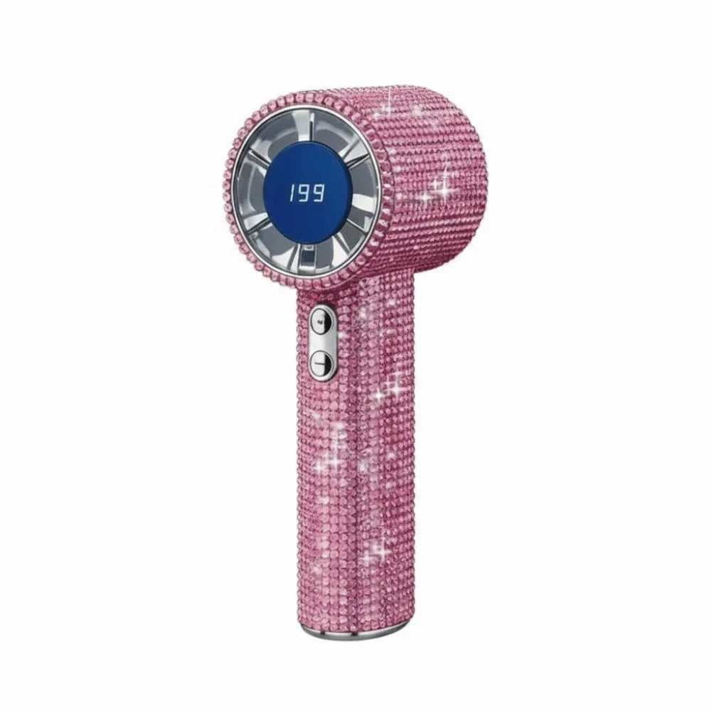 Small Size Mini Portable Fan LED Powered Cute Design LED Personal Fan Long-Lasting Battery Sparkling Imitation Diamonds Oasis Select Pink