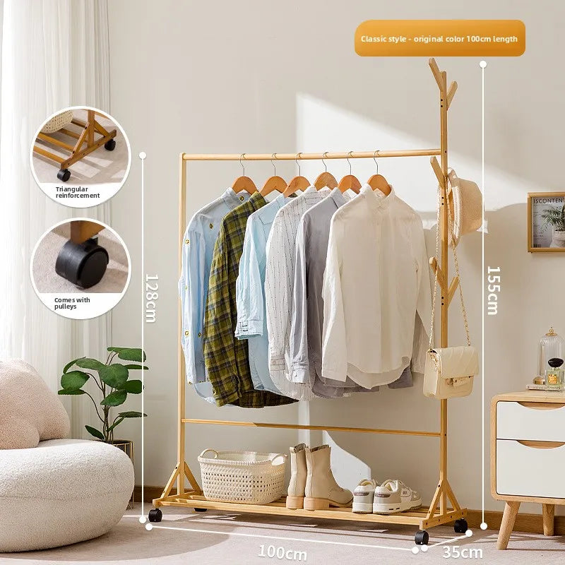 Simple coat rack Hanging hanger Floor to ceiling Living room Bedroom hanger Children's creative solid wooden clothes rack Oasis Select JD primary 100