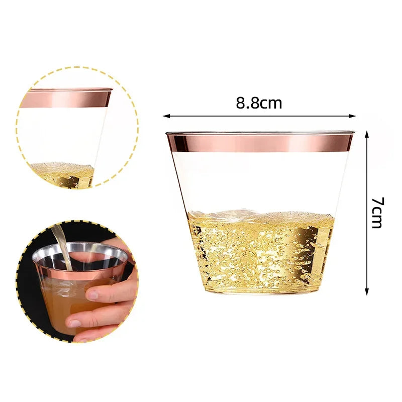 25PCS Disposable Champagne Clear Plastic Cup Outdoor Picnic Cup Drinking Cup for Parties Birthdays Weddings Cocktail Party Oasis Select Rose Gold 25pcs