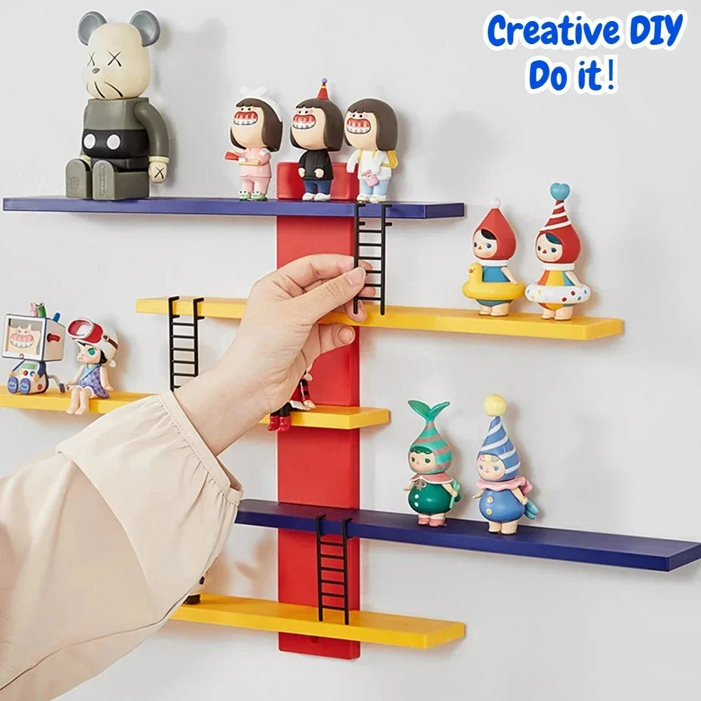 Figure Toy Display Stand Wall Mounted Handwork Blind Box Floating Shelves DIY Colorful Display Rack Ladder Storage Display Rack Oasis Select