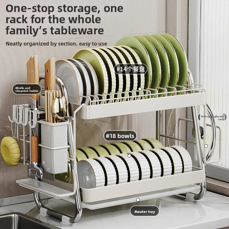 Kitchen Bowl Rack Drain Rack Stainless Steel Tableware Plate Storage Shelf Milk White Household Multifunctional Countertop Oasis Select