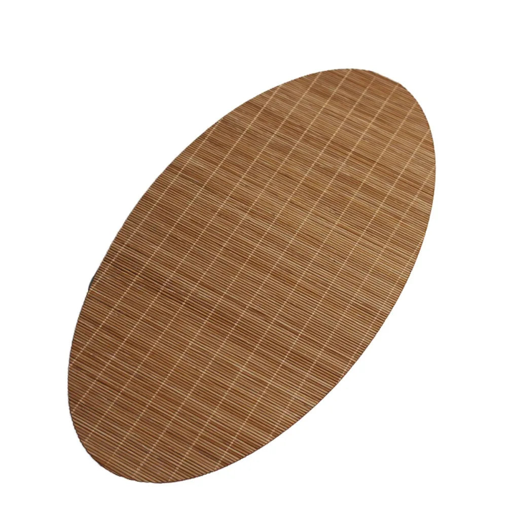 Multicolor Bamboo Tea Mat Heat Insulation Anti Scalding Hand-woven Tea Mat Multi-shape Zen Tea Mat Tea Ceremony Supplies Oasis Select ellipse-khaki