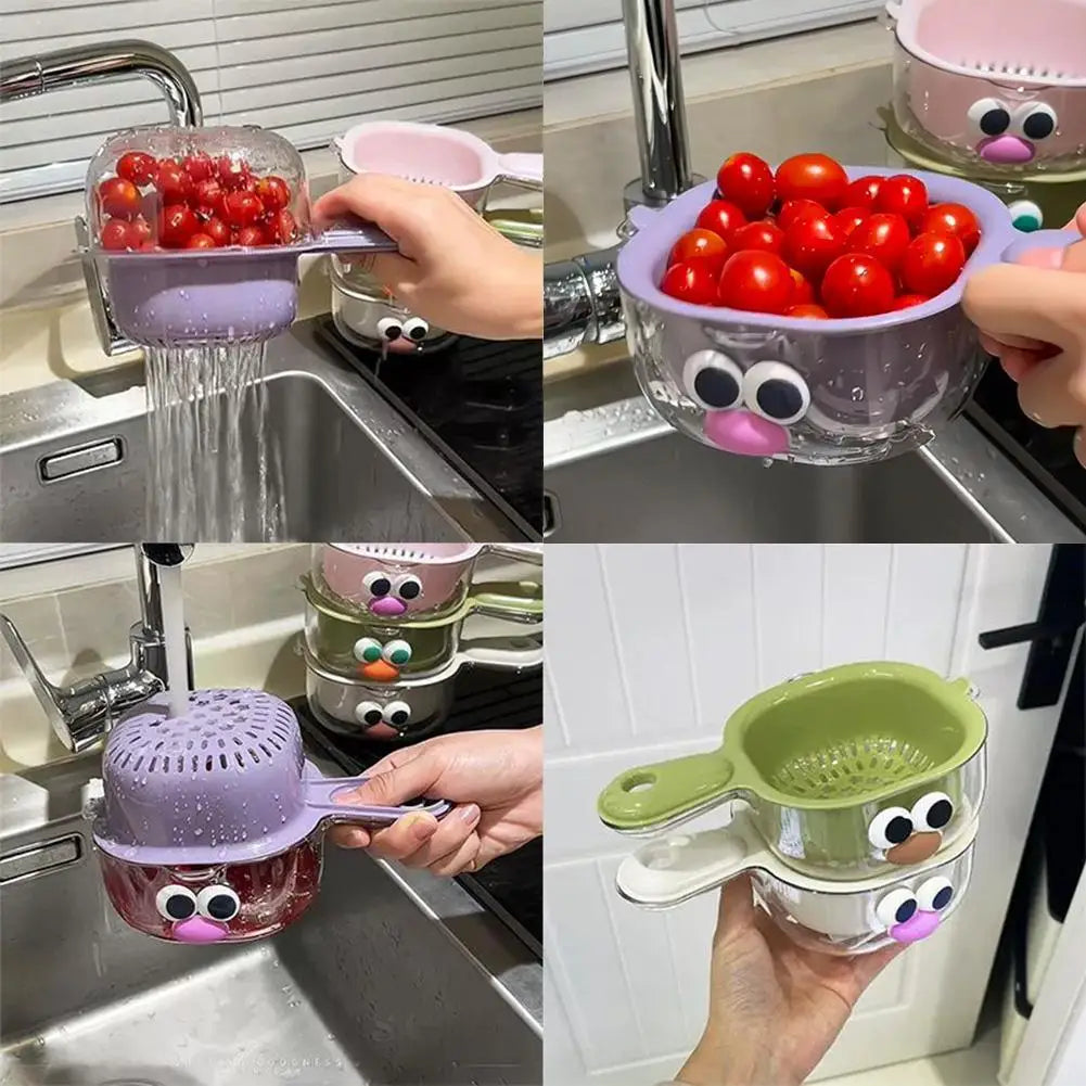 Double-layer Vegetable Washing Basket Drip Water Basket Colander For Kitchen Fruit 12 cm Cute Drain Storage Basket Oasis Select