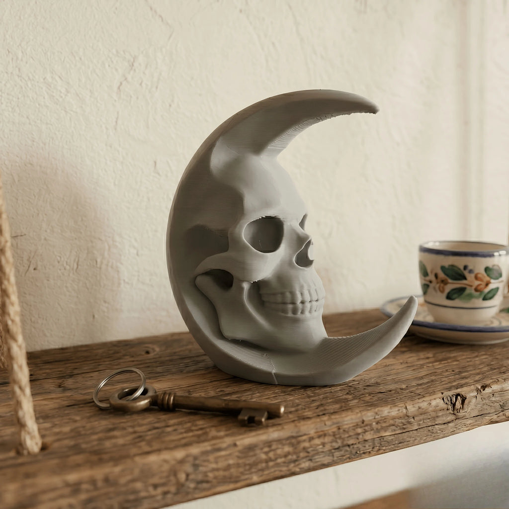 Retro Crescent Moon Skull Figurine Gothic Style Desk Ornament Mystical Skull Moon Meditation Statue Home Office Altar Decor Gift Oasis Select