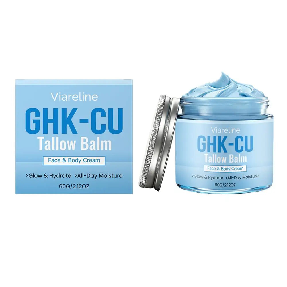 Natural GHK-CU Copper Peptide Tallow Balm Blue Cream - Brighten Hydrating Face & Body Moisturizer, for Dry Sensitive Mature Skin Oasis Select 1pcs