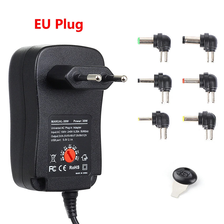 Adjustable Power Supply AC 220V 110V TO DC 3V 4.5V 5V 6V 7.5V 9V 12V Power Supply Adapter 30W USB Universal Charger 5V 2.1A Oasis Select EU Plug
