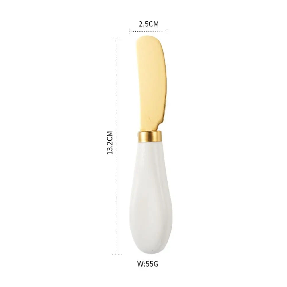 Portable Stainless Steel Cheese Knife Ceramic Handle Bread Jam Butter Knife Wipe Cream Kitchen Tools Party Oasis Select Gold