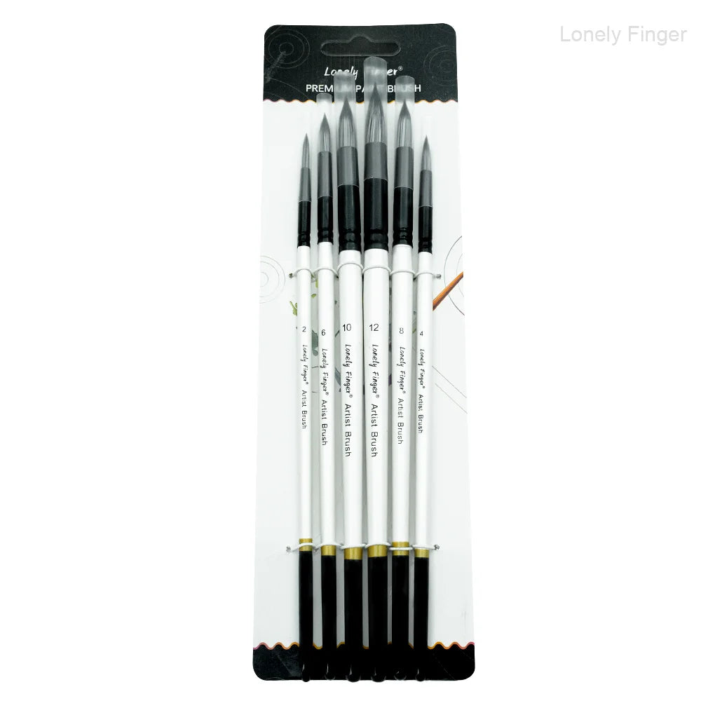 6pcs Paint Brushes Set for Acrylic Painting,Watercolor,Oil，Inks，Gouache，Crafts, Brush Tip Flat，Round, Angle，Filbert,Paint Oasis Select 6Black White Round