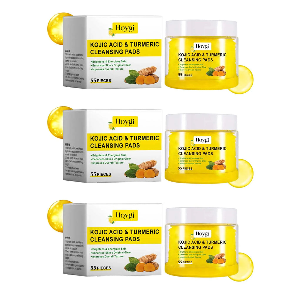 Turmeric Kojic Acid Cleansing Pads Exfoliating Pads Removing Dead Skin Shrink Pores Smooth Brightening Skin Face Cleansing Oasis Select 3 x 55pcs Boxed