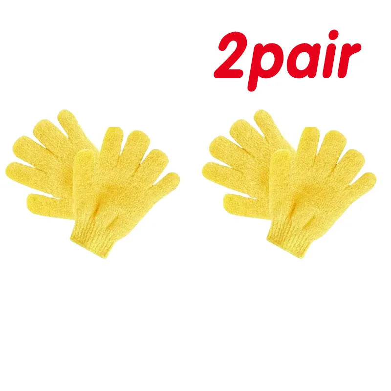 1/2pair Five Fingers Bath Gloves Household Shower Scrub Body Wash Children Home Supply Elastic Wipe Back Bathing Cleaning Gloves Oasis Select 2pairs yellow