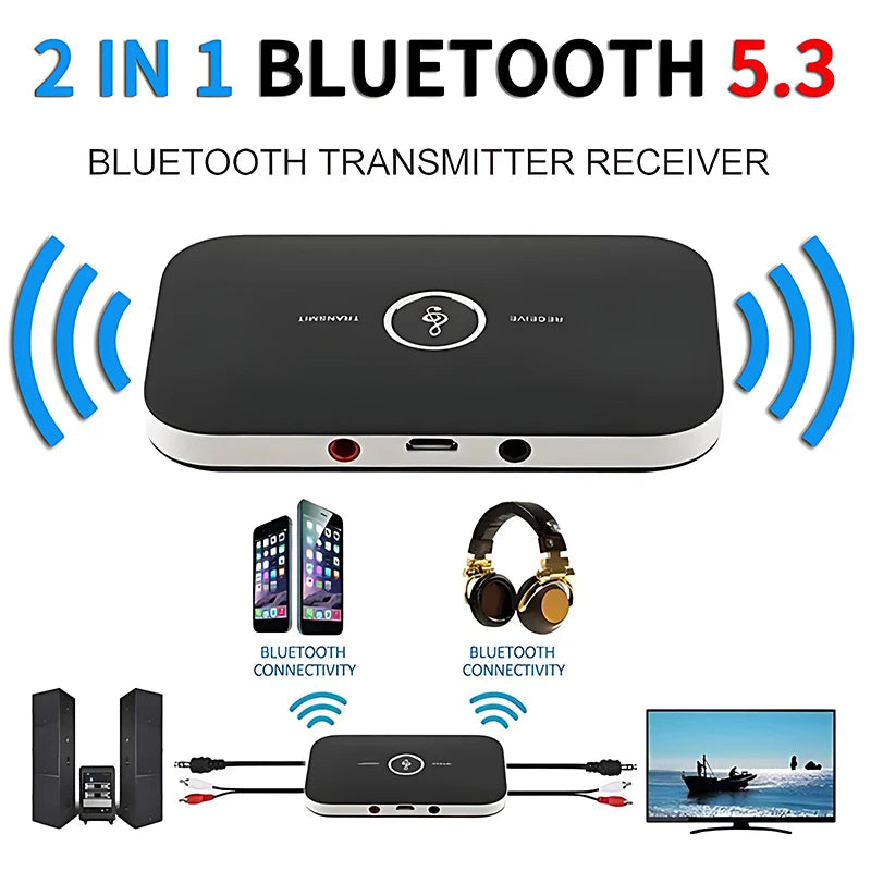 Upgrade B6 2in1 Bluetooth 5.3 Audio Receiver Transmitter 3.5mm AUX+RCA Built-in Battery Wireless Adapter For Car PC TV Headphone Oasis Select