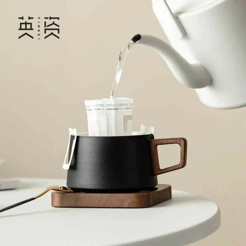 Coffee Cup Solid Wood Coaster Set Ceramic High-grade Exquisite Household Drinking Mug Milk Cup Oasis Select