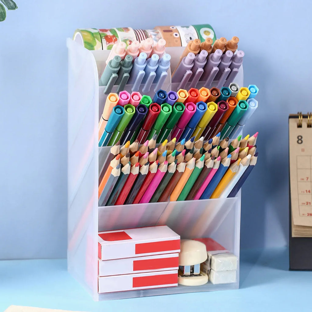 Multi Functional Desktop Pen Holder, Transparent Large Capacity Pen Holder, Stationery Organizer, Office Desk Pen Storage Rack Oasis Select