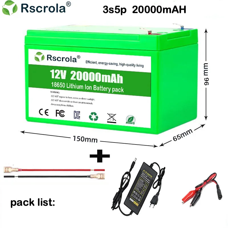 Li-ion 12V 40Ah 30Ah 20Ah 18650 Lithium Rechargeable Battery Pack for Sprayer Kids Electric Toy Car Scale Access Control+Charger Oasis Select 20000mAh