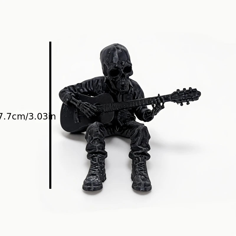 Rock Music Skeleton Guitar Player Statuettes Ornaments Rock Musician Ornaments Cool Home Desk Decor for Rock & Roll Lovers Gifts Oasis Select Guitar Skull Black