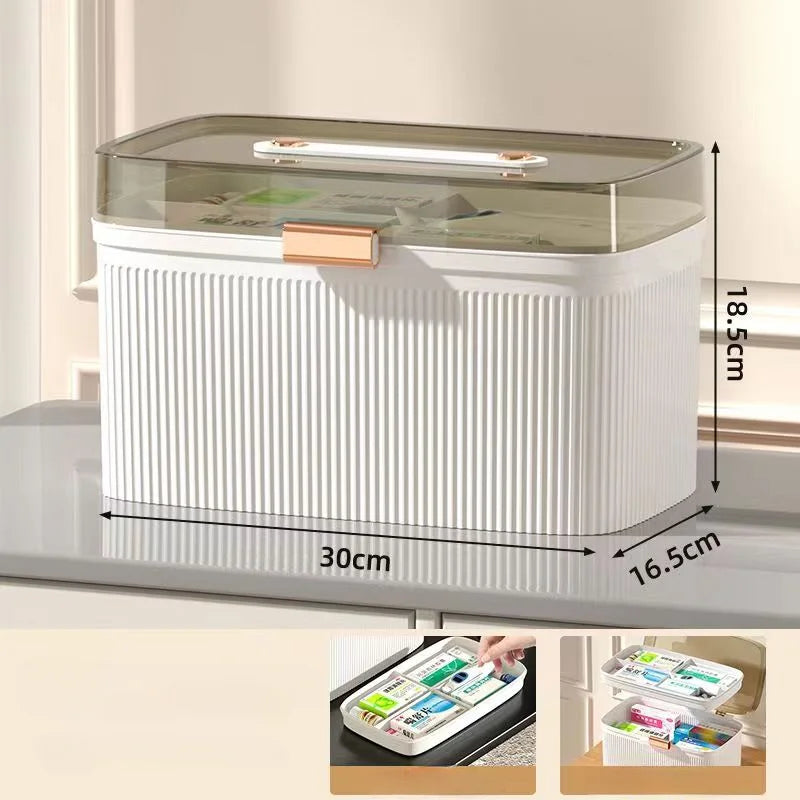 Multi-Functional First Aid Kit Storage Organizer Box Portable Plastic Family Emergency Box with Handle Medicine Chest Tools Oasis Select WHITE L