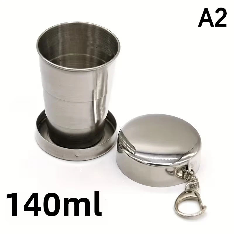 250ml Stainless Steel Keychain Water Cup with Retractable Teacups Portable Collapsible Outdoor Travel Camping Folding Cup Oasis Select A2