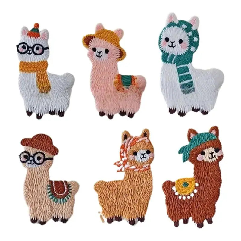 6Pcs Cartoon Llama Computer Embroidery Patch Towel Embroidery Patch For Clothing Decoration Bag Repair Durable Fabric Sticker Oasis Select