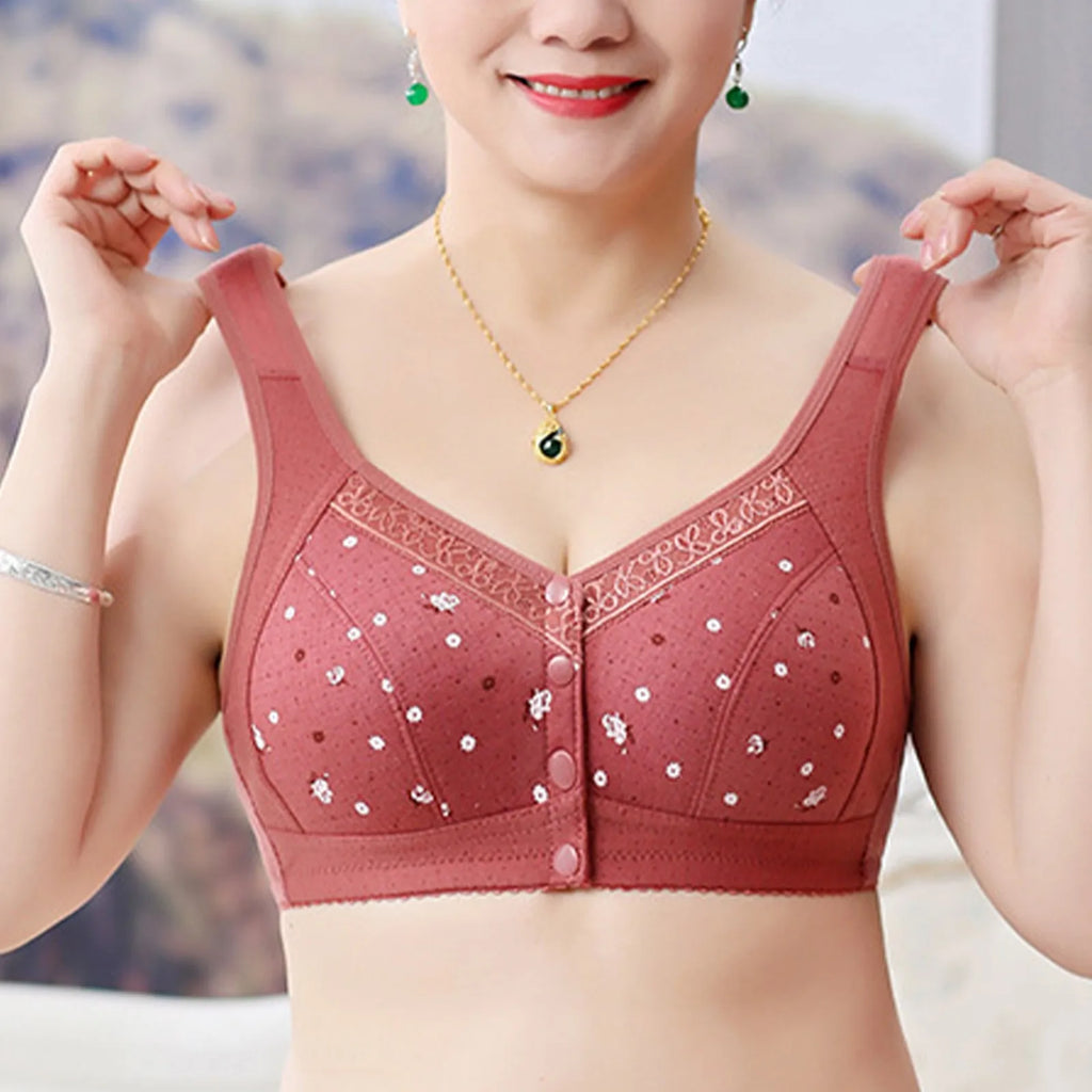 Plus Size Flower Print Wire Free No Pads Nursing Bra Mid-aged Mom Open Front Vest Brassiere Lingerie Cotton Bralette Underwear Oasis Select