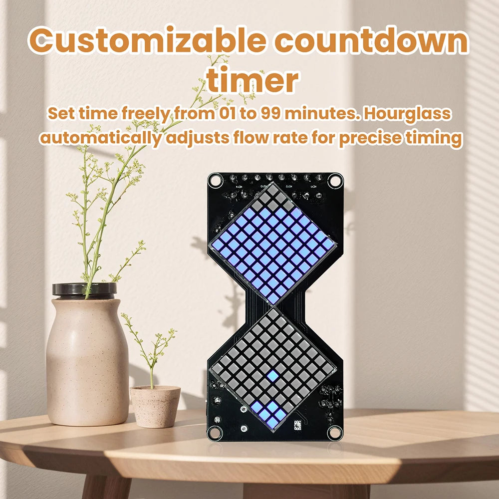 DC 5V LED Dot Matrix Electronic Hourglass DIY Kit Gravity-Sensing Timer Soldering Practice Components Micro USB Interface Oasis Select